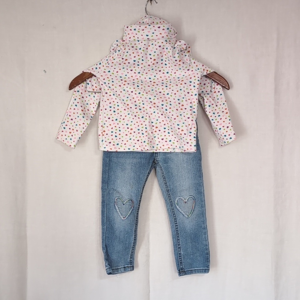 Girl's 3T Valentines Heart Outfit Turtleneck Long Sleeve Skinny Jeans Set
